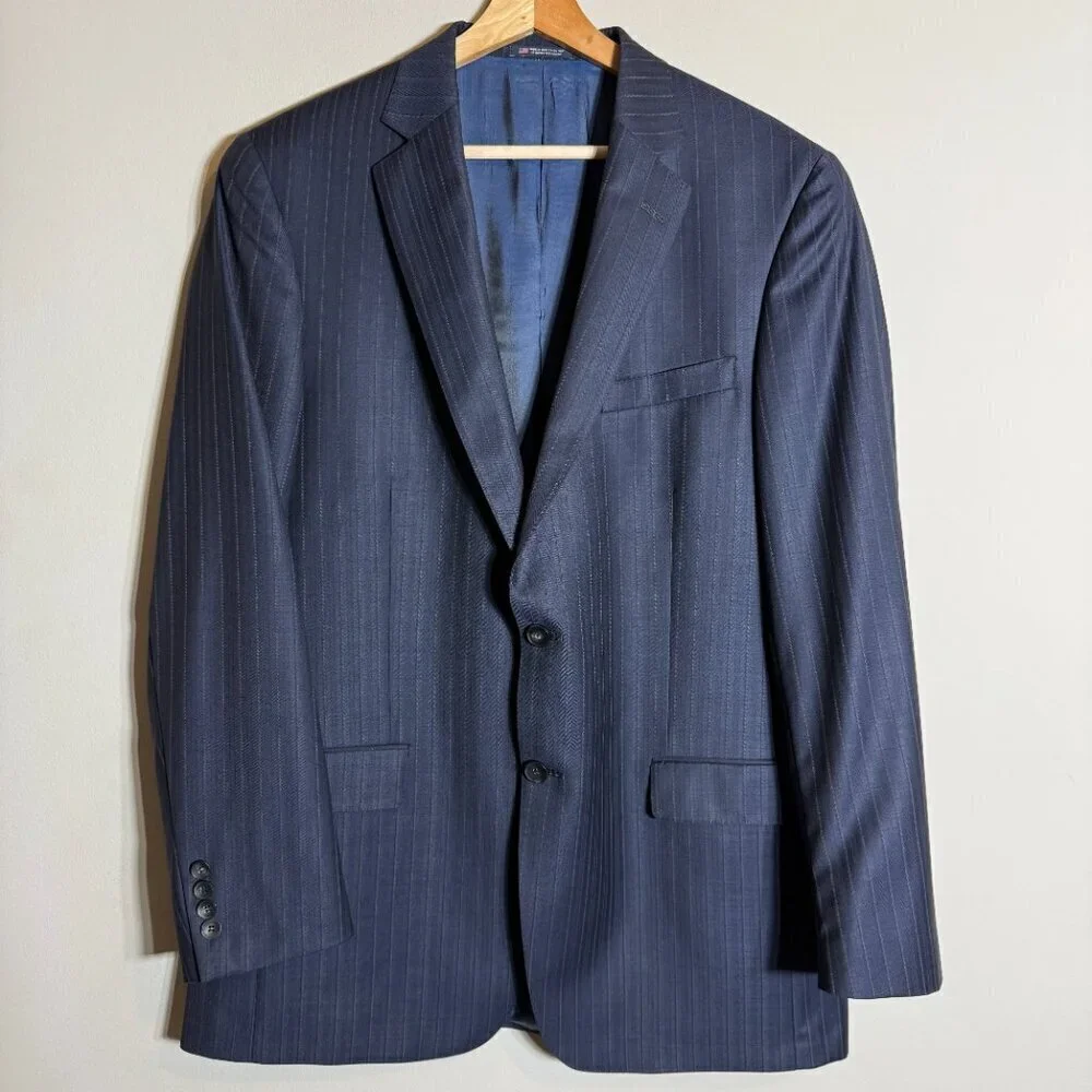 Hart Schaffner Marx Pinstripe Wool Sport Coat Dinner Jacket Blazer Men 44L Navy
